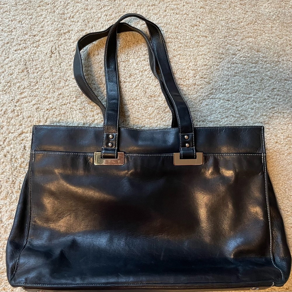 Perlina Black Leather Tote